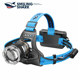 Smiling Shark ไฟหน้าฉุกเฉิน Led P360 26650 รูปปลาฉลามยิ้ม ชาร์จ USB กันน้ํา ซูมได้ สําหรับตั้งแคมป์ ตกปลา ขี่จักรยาน ทํางานกลางแจ้ง