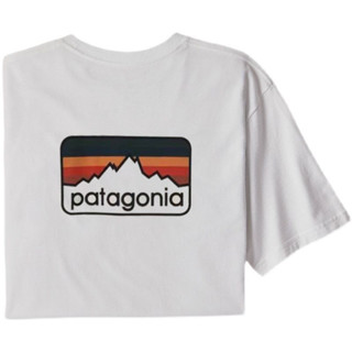 Patagonia เสื้อยืดแขนสั้นลําลอง ผ้าฝ้าย พิมพ์ลายโลโก้ภูเขา สําหรับผู้ชาย และผู้หญิง