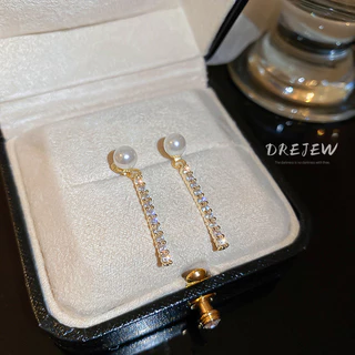 DREJEW ต่างหู เข็มเงิน ชุบไฟฟ้า ประดับมุก ฝังเพทาย ขนาดเล็ก สไตล์วินเทจ แฟชั่นเรียบง่าย สําหรับผู้หญิง