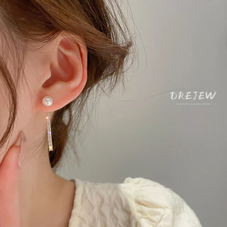 DREJEW ต่างหู เข็มเงิน ชุบไฟฟ้า ประดับมุก ฝังเพทาย ขนาดเล็ก สไตล์วินเทจ แฟชั่นเรียบง่าย สําหรับผู้หญิง