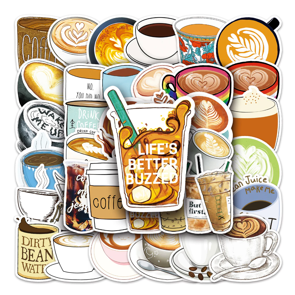 50 ชิ้นตลกสติกเกอร์กาแฟกันน้ํา DIY สําหรับโทรศัพท์แล็ปท็อปรถสติกเกอร์ Creative Home Decal