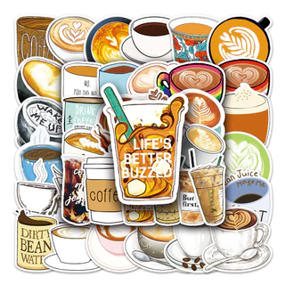 50 ชิ้นตลกสติกเกอร์กาแฟกันน้ํา DIY สําหรับโทรศัพท์แล็ปท็อปรถสติกเกอร์ Creative Home Decal