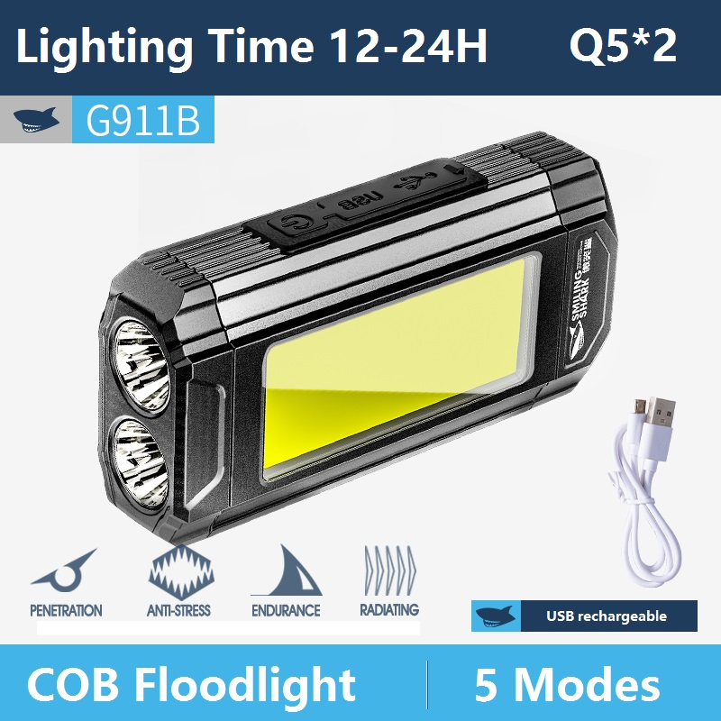 Original SmilingShark G911B ไฟ LED ทำงาน COB ส่องเฉพาะจุด ไฟทำงาน COB ดูดแม่เหล็ก 500 ลูเมน 5 โหมด USB ชาร์จใหม่ได้ ไฟบำรุงรักษาแคมป์ ตรวจสอบรถยนต์ ส่องสว่าง ซุปเปอร์ไบร์ท ไฟฉายแม่เหล็กที่แข็งแกร่งกลางแจ้งแบบพกพากันน้ำ