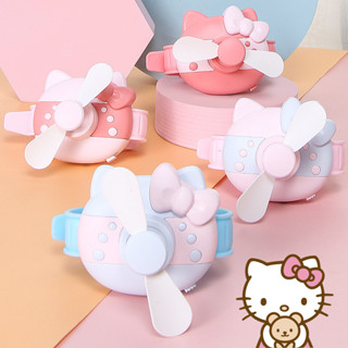 Sanrio Hello Kitty พัดลมนาฬิกาข้อมือ ซิลิโคน ลายการ์ตูนคิตตี้ สีชมพู แบบพกพา ปรับได้ ชาร์จ USB ของขวัญวันเกิด สําหรับเด็กผู้หญิง