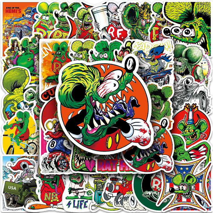 50 ชิ้นตลก RatFink สติกเกอร์กันน้ํา DIY สําหรับโทรศัพท์แล็ปท็อปรถสติกเกอร์ Creative Home Decal