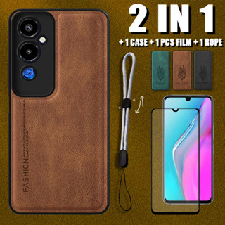 2 IN 1 เคสหนังหรูหรา พร้อมตัวป้องกันหน้าจอเซรามิค และเชือกปรับได้ สําหรับ Tecno Pova 4 Pro LG8n