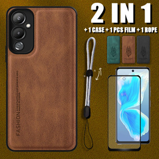 เคสหนังหรูหรา 2 IN 1 สําหรับ Tecno Pova 4 LG7n พร้อมตัวป้องกันหน้าจอเซรามิค และเชือกปรับได้