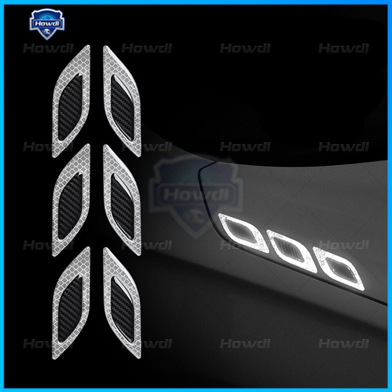 เทปสติกเกอร์สะท้อนแสง คาร์บอนไฟเบอร์ 3D เพื่อความปลอดภัย สําหรับติดกันชนรถยนต์ 6 ชิ้น