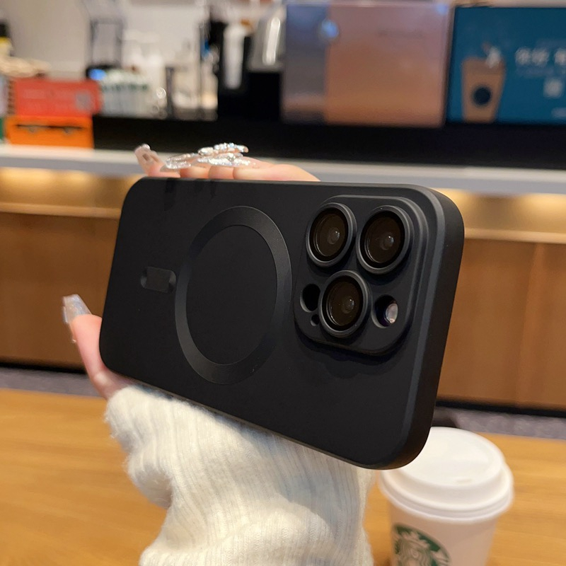 【Lens film+Matte soft case/Black】เคส  compatible for iPhone 14 13 12 11 pro max case