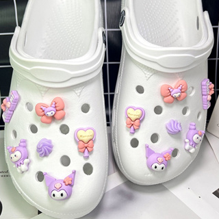 CROCS ขายดี 【8 ชิ้น】เครื่องประดับเรซิ่น รูปรองเท้า 3D สีม่วง DIY