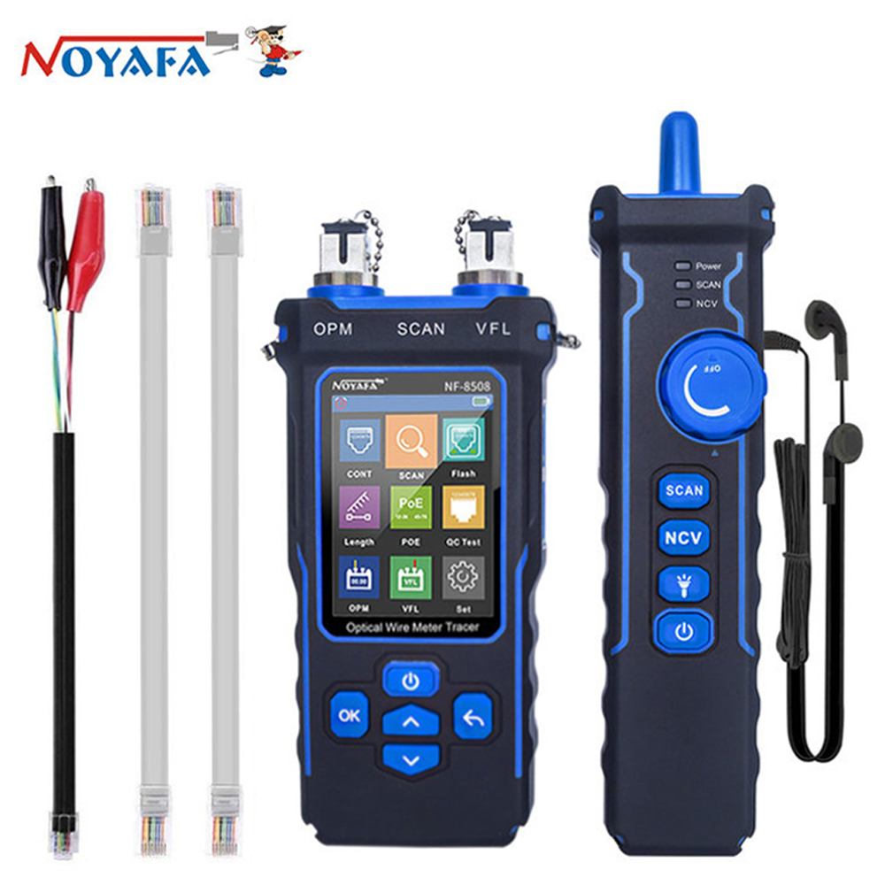 NOYAFA NF-8508 เครื่องทดสอบสายเคเบิลเครือข่ายเครื่องวัดสายไฟ Tracer LCD ดิจิตอลเครือข่ายแบบชาร์จไฟได