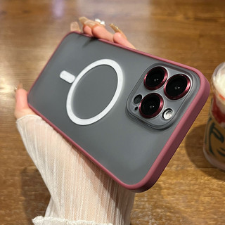 【Matte acrylic hard case with lens film/Cherry Red color】เคส compatible for iPhone 14 13 11 12 pro max case