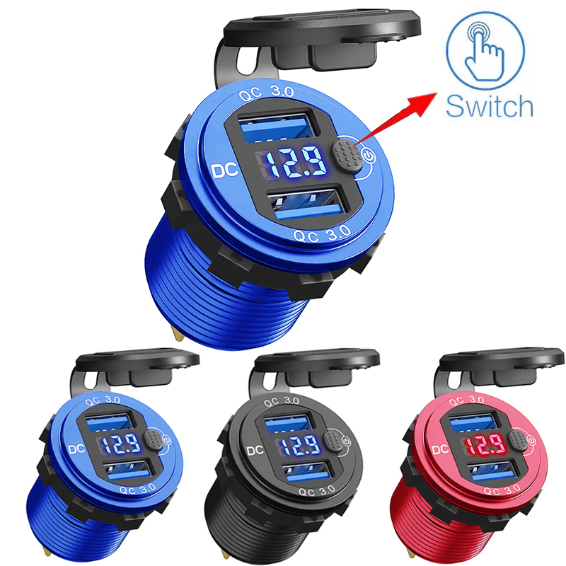 ⭐พร้อมส่ง⭐อะแดปเตอร์ซ็อกเก็ตชาร์จ โวลต์มิเตอร์ 45W พอร์ต USB คู่ QC3.0 12V กันน้ํา