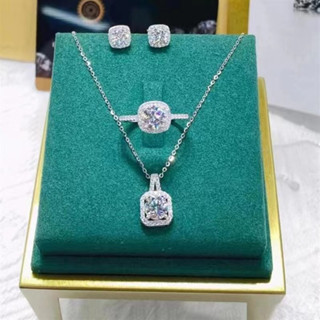 3 ชิ้น / เซต ชุดเครื่องประดับเกาหลี สี่เหลี่ยม เพทาย สร้อยคอ ต่างหูสตั๊ด เงิน แหวน หรูหรา ชุดเครื่องประดับ สําหรับผู้หญิง แฟชั่น เครื่องประดับ อุปกรณ์