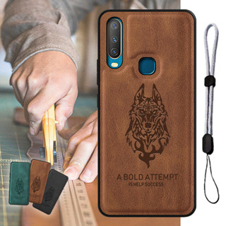 เคสโทรศัพท์มือถือหนัง ลายหมาป่า หรูหรา พร้อมเชือกคล้อง ปรับได้ สําหรับ VIVO Y12O Y15 Y17