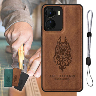 เคสหนัง ลายหมาป่า หรูหรา พร้อมเชือกคล้องโทรศัพท์ ปรับได้ สําหรับ VIVO Y16