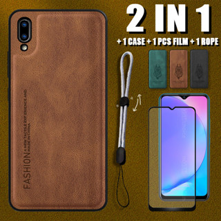 เคสหนังหรูหรา 2 IN 1 สําหรับ VIVO Y1S Y91C Y91i Y93 Y93s พร้อมตัวป้องกันหน้าจอเซรามิค และเชือกปรับได้