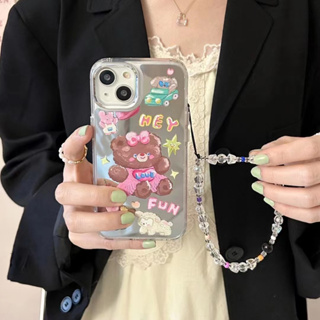 เคสโทรศัพท์มือถือกระจก ลายน่ารัก พร้อมสายโซ่คล้อง สําหรับ iPhone 14promax 11 12 12pro 12promax 13 13pro 13promax 14 14pro