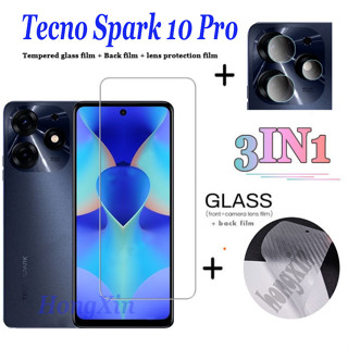 (3in1) Tecno Spark 10 Pro 9T 8 7 Pro กระจกนิรภัยใส ป้องกันหน้าจอ + ฟิล์มกล้อง + ฟิล์มด้านหลัง สําหรับ Tecno Spark 10 7T 7P 6 5 Pro Air 6 Go 2020 ฟิล์มกระจกนิรภัย