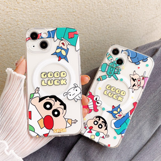 เคสโทรศัพท์มือถือ แบบแม่เหล็ก ลายการ์ตูนชินจังน่ารัก สําหรับ iPhone14 13 12 11