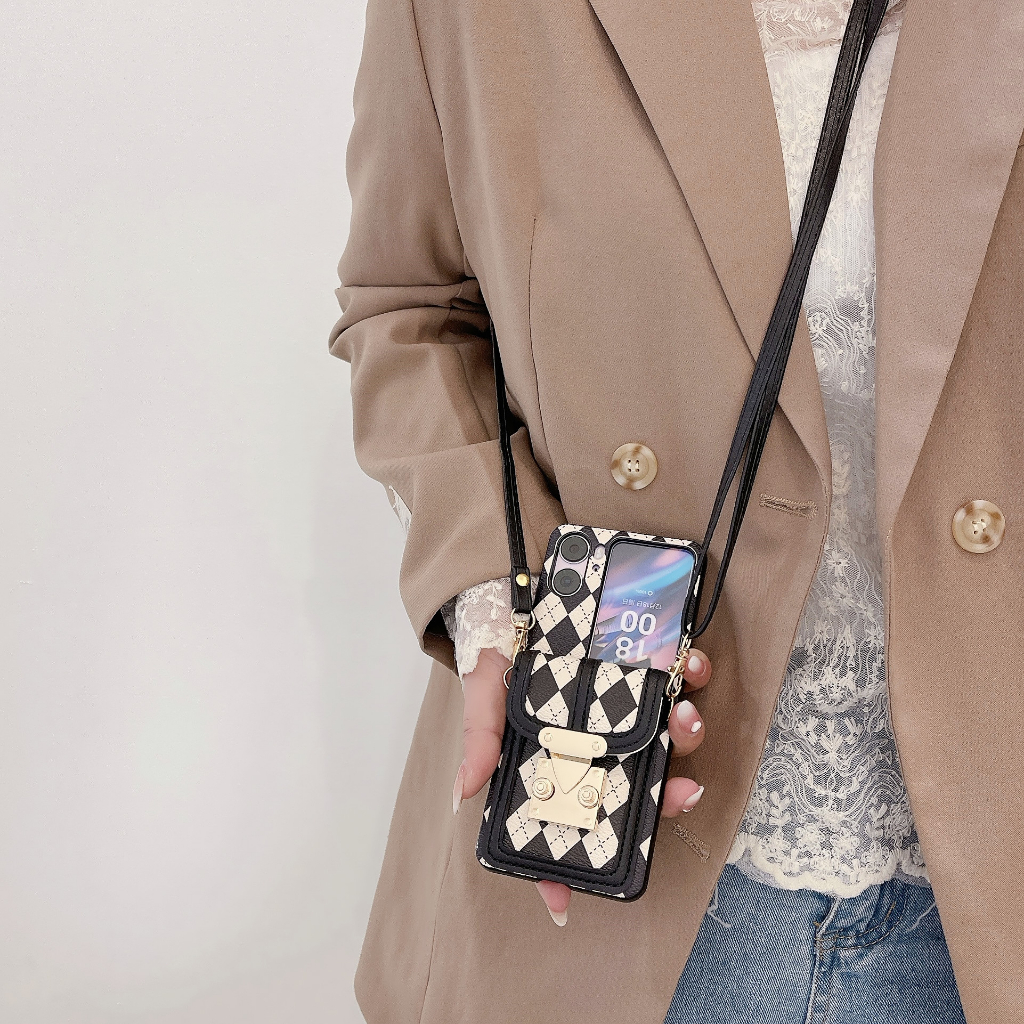 เคส Case for OPPO Find N2 Flip โทรศัพท์มือถือหนัง PU ฝาพับ พร้อมช่องใส่บัตร และสายคล้องคอ สําหรับ Fold Case Leather Flip Cover With Card Holder Pocket Bag Crossbody Necklace Strap Lanyard Cord Mobile Phone Cover Casing ซองมือถือ เคสฝาพับ