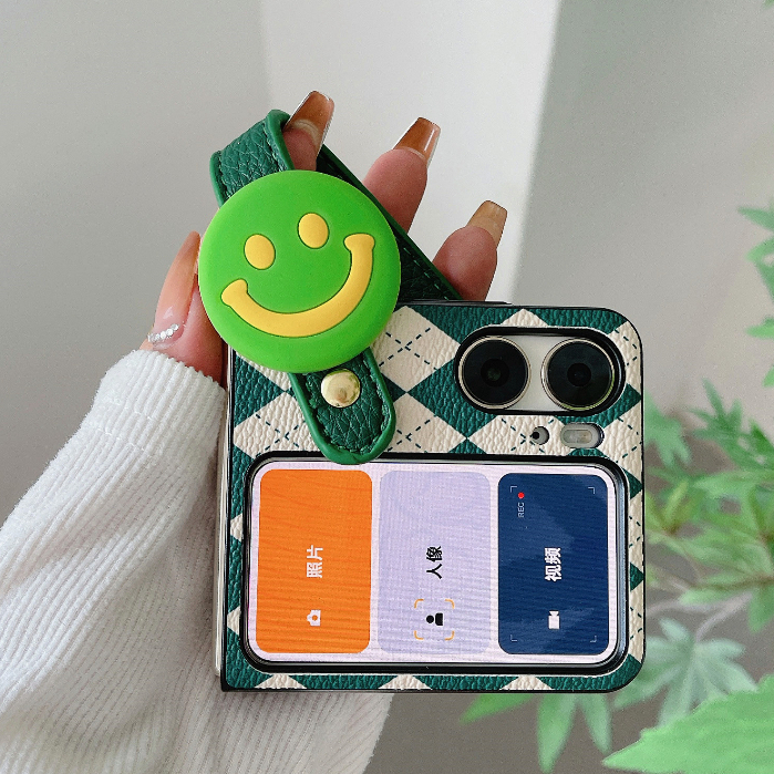 เคส Case for OPPO Find N2 N3 Flip โทรศัพท์มือถือ หนัง PU ฝาพับ พร้อมสายคล้องข้อมือ สีเขียวยิ้ม สําหรับ Fold Case Leather Flip Cover With Wrist Strap Wristband Lanyard Green Smile TPU Silicone Mobile Phone Cover Casing ซองมือถือ เคสฝาพับ