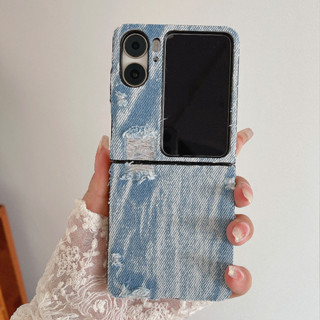 เคส OPPO Find N2 Flip โทรศัพท์มือถือหนัง PU แบบฝาพับ กันกระแทก สําหรับ Fold Case Flip Cover Holes Jeans Denim Mobile Phone Cover Casing ซองมือถือ เคสฝาพับ