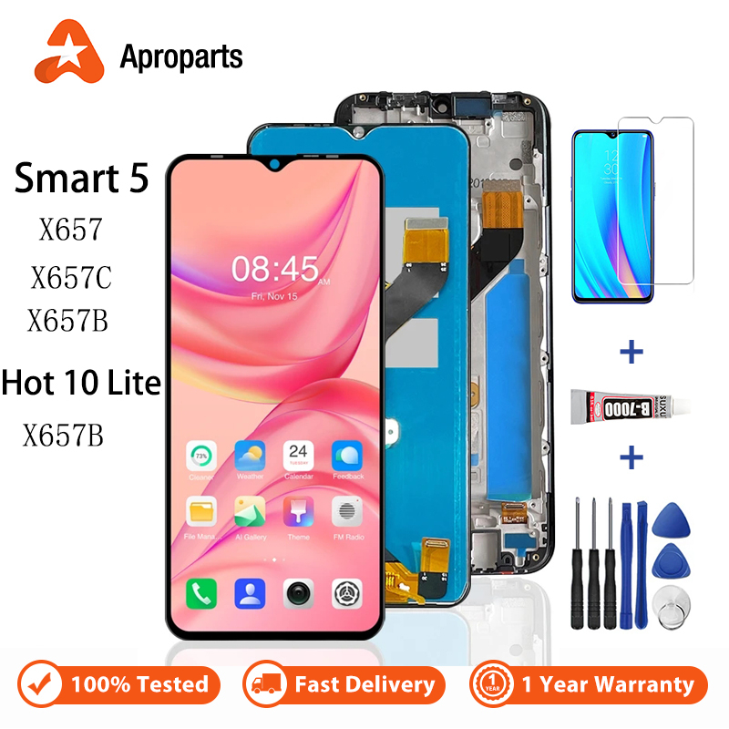 สำหรับ Infinix Smart 5 X657 Hot 10 Lite X657B จอแสดงผล LCD แบบสัมผัส Digitizer พร้อมเฟรมทดแทน