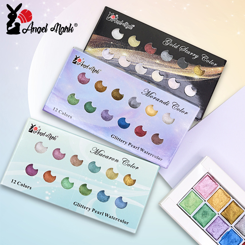 Angel Mark Macaron/Metallic/Morandi Pearlescent สีทึบ Pigment Professional Drawing สําหรับจิตรกรรม Art Supplies