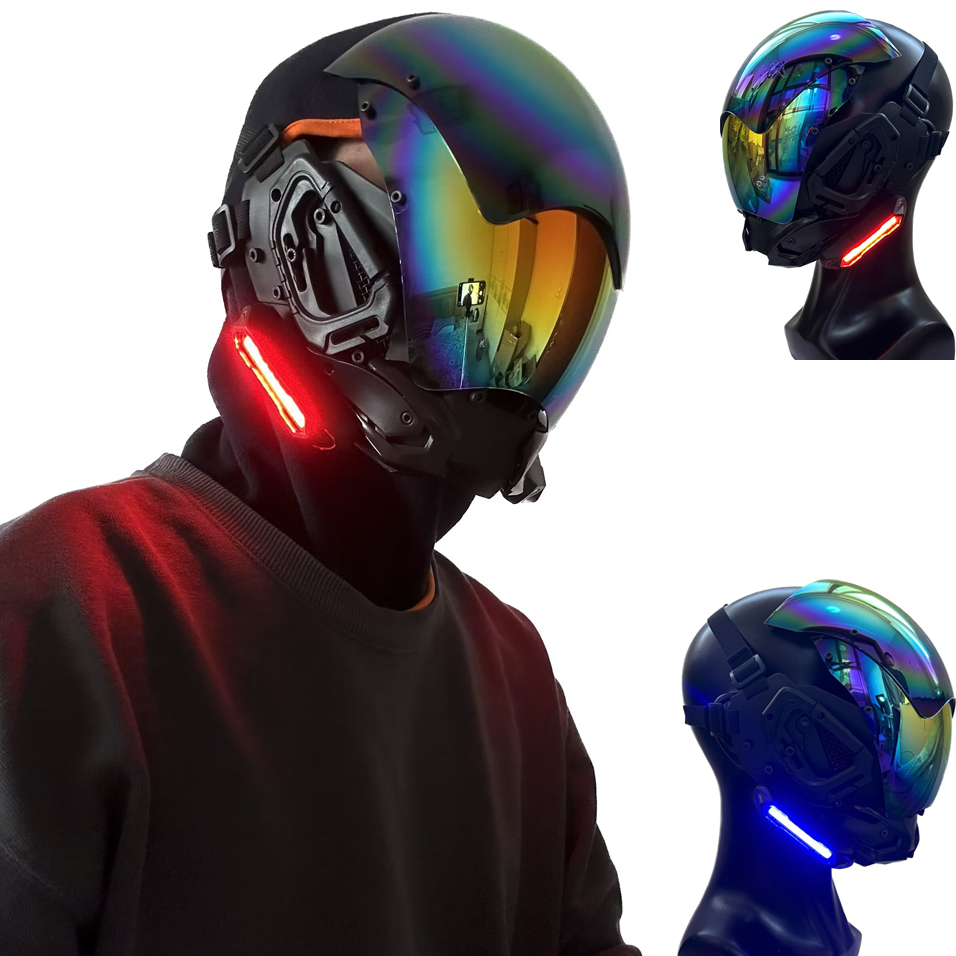 【มีสินค้า】หน้ากากคอสเพลย์ หมวกกันน็อค CyberPunk ไฟ LED ACG SCI-FI สําหรับผู้ใหญ่
