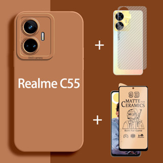 เคส 3in1 สําหรับ Realme C55 เคสและตัวป้องกันหน้าจอ เซรามิค ฟิล์มนิ่ม + เคสโทรศัพท์ ฝ้า หลากสี + ฟิล์มด้านหลัง