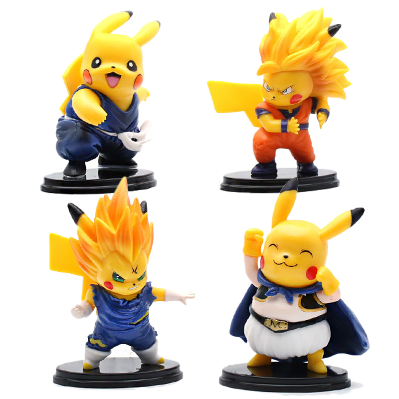 4pcs Dragon Ball Son Goku Majin Buu ตัวเลขการกระทํา Pikachu คอสเพลย์ Kakarotto Vegeta Gohan ญี่ปุ่นอ