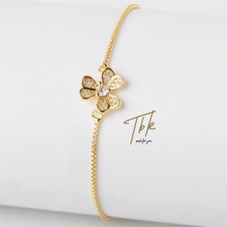 Tbk สร้อยข้อมือทองคํา 18k พร้อมจี้เพชร ไทเทเนียมเหล็ก เครื่องประดับแฟชั่นเกาหลี พร้อมกล่อง สําหรับผู้หญิง ของขวัญวันเกิด 1183b