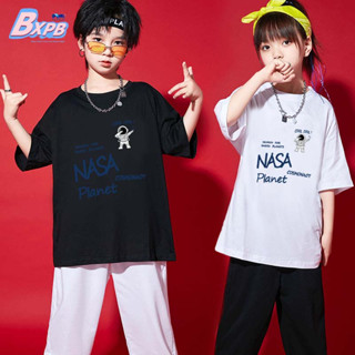 Bxpb เสื้อยืดลําลอง ผ้าฝ้าย แขนสั้น พิมพ์ลายการ์ตูนนักบินอวกาศ ทรงหลวม ใส่สบาย คุณภาพสูง แฟชั่นฤดูร้อน สําหรับเด็กผู้ชาย ผู้หญิง อายุ 110-170 3-15 ปี