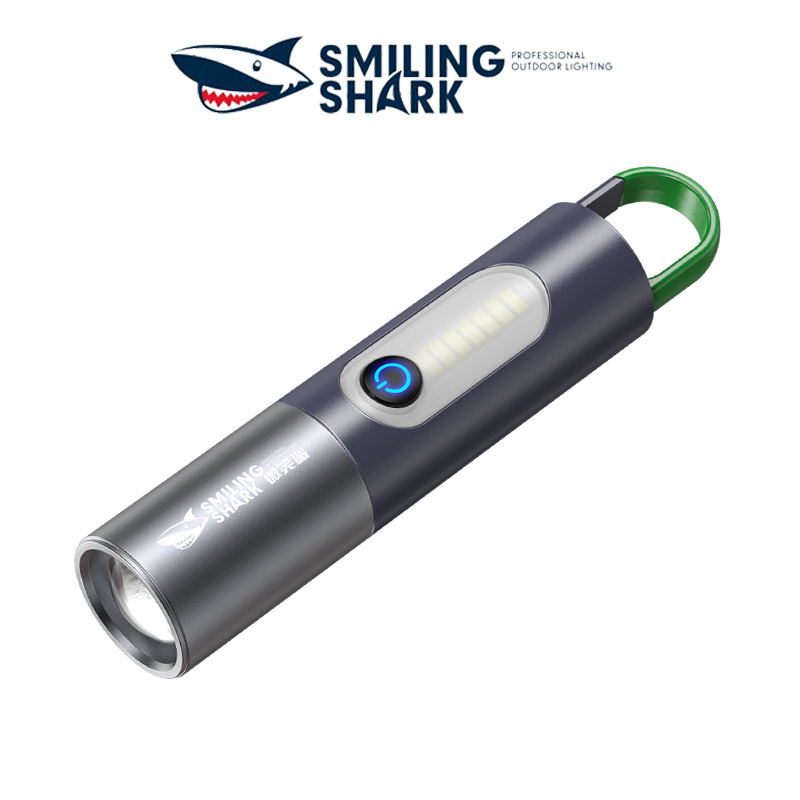 Smiling Shark SD0708 ไฟฉาย Led M77 ไฟฉายชาร์จไฟ COB Small แบบพกพา ซูมได้  ไฟฉายฉุกเฉิน USB พร้อมตะขอ