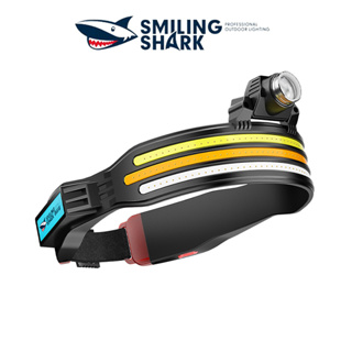 Smiling Shark ไฟคาดหัว ไฟหน้า รูปปลาฉลามยิ้ม สว่างมาก ชาร์จ COB USB แบบพกพา สีขาว สีเหลือง สีแดง 3 สี สําหรับตกปลา กลางแจ้ง