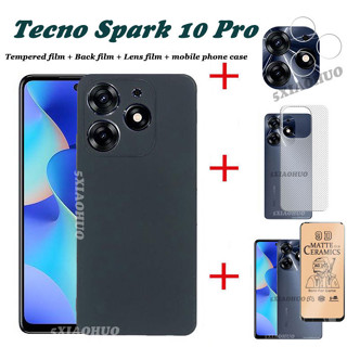 4in1 Tecno Spark 10 Pro เคสโทรศัพท์ ซิลิโคนนิ่ม สีแคนดี้ + ฟิล์มเซรามิค หน้าจอ + ฟิล์มเลนส์ + ฝาครอบด้านหลัง