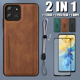 2 IN 1 เคสหนังนิ่ม หรูหรา พร้อมฟิล์มเซรามิค และสายคล้อง ปรับได้ สําหรับ Infinix Hot 11 2022 X675