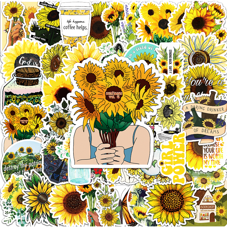 50 ชิ้นตลก Sunny ดอกไม้สติกเกอร์กันน้ํา DIY สําหรับโทรศัพท์แล็ปท็อปรถสติกเกอร์ Creative Home Decal