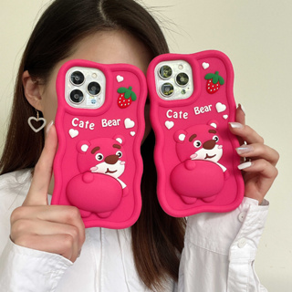 เคสโทรศัพท์มือถือ ยางซิลิโคนนิ่ม ป้องกัน ลายการ์ตูนหมีสตรอเบอร์รี่น่ารัก สามมิติ สร้างสรรค์ สําหรับ Apple 11 12 13 14 pro max