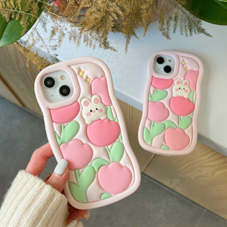 เคสโทรศัพท์มือถือ ยางซิลิโคนนิ่ม ป้องกัน ลายการ์ตูนดอกทิวลิปน่ารัก สามมิติ สร้างสรรค์ สําหรับ Apple Iphone 11 12 13 14 pro max