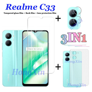 (3in1) ฟิล์มกระจกนิรภัยกันรอยหน้าจอ ฟิล์มกล้อง ฟิล์มด้านหลัง สําหรับ OPPO Realme C33 C30 C35 C25 C25S C21Y Realme 6i 7i 8i 9i