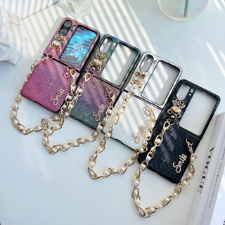 เคสโทรศัพท์มือถือ แบบบางพิเศษ แต่งกลิตเตอร์ พร้อมสายคล้องมือ สําหรับ OPPO FIND N2 FLIP