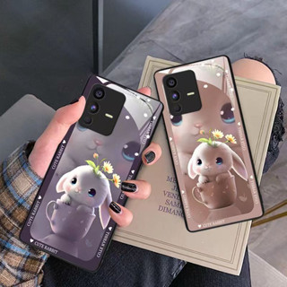 Dmy เคสโทรศัพท์มือถือกระจกนิรภัย ลายกระต่ายน่ารัก สําหรับ Vivo V23 V23e V27 V25 Pro V21e V21 V20se V20 Pro V19 V17 Pro V15 V11i S1 Pro Y15 Y17 Y11 Y12 Y19