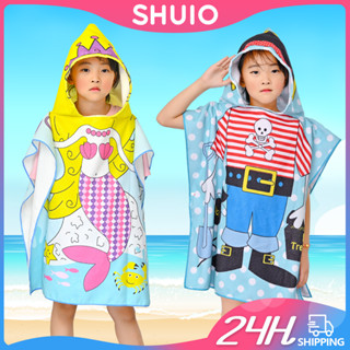 Shuio เสื้อคลุมอาบน้ํา ผ้าขนหนู มีฮู้ด พิมพ์ลายการ์ตูนน่ารัก สําหรับเด็ก