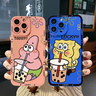 เคสโทรศัพท์มือถือ ขอบสี่เหลี่ยม ลายสพันจ์บ็อบนําโชค Happy Patrick Star สําหรับ Xiaomi Redmi Note 12 4G Pro 5G 9S 9A 12C