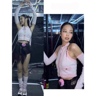 Blackpink เสื้อคาร์ดิแกนแขนกุดเซ็กซี่ ผ้าถัก แต่งสายคล้องคอ เข้ากับทุกการแต่งกาย แฟชั่นสําหรับผู้หญิง