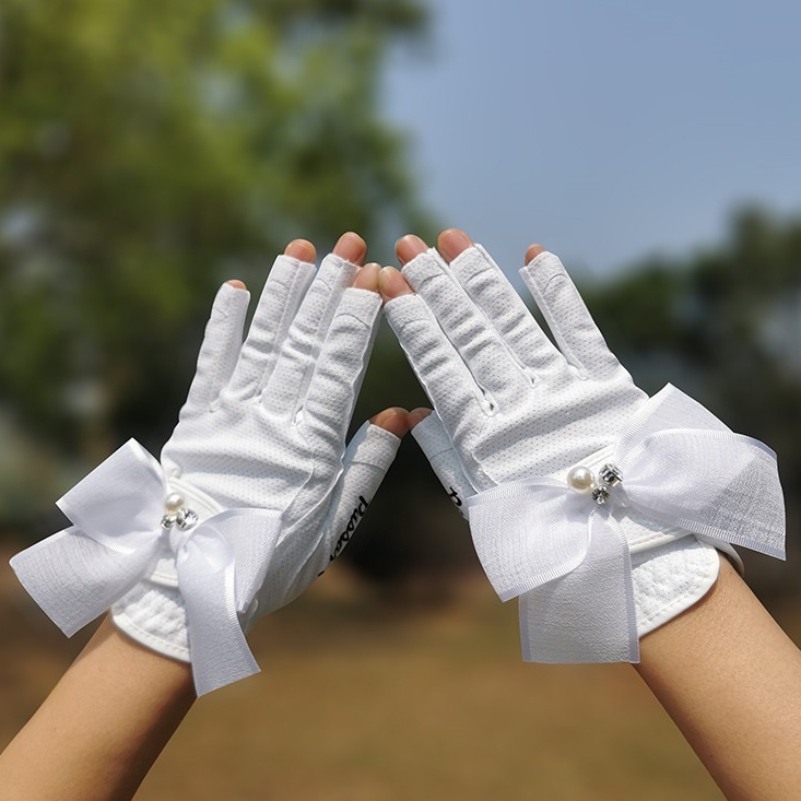 เวอร์ชั่นเกาหลี Fingerless Golf Ladies Gloves Hands pu Sports Gloves Golf Breathable Wear-Resistant Anti-Slip South Korea นําเข้าผ้าที่กําหนดเองมือกว้างมือ