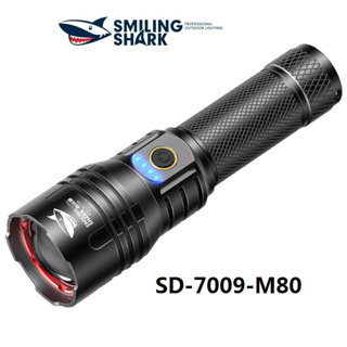 Smiling Shark ไฟฉาย LED M80 10000LM ชาร์จ USB ซูมได้ สว่างมาก อายุการใช้งานแบตเตอรี่ 26650 สําหรับฉุกเฉิน เดินป่า เรือ