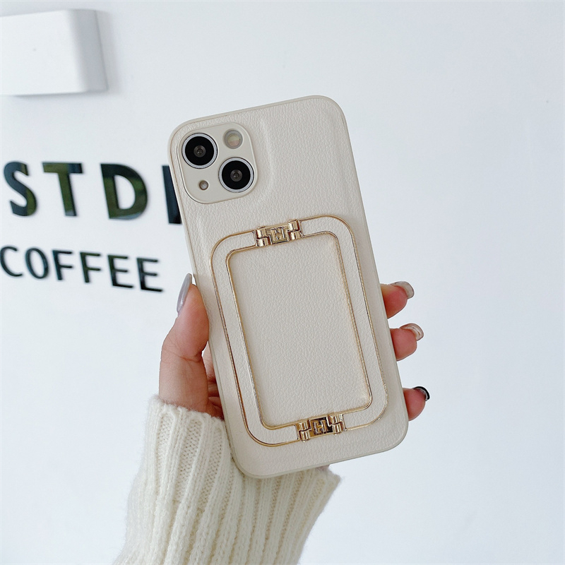 หนังธรรมดาพร้อมผู้ถือโลหะเคสโทรศัพท์สําหรับ iPhone17 16 15Pro 14Plus 13 12 11pro Xsmax XR 78PLUS SE Drop-proof soft คลุมทั้งหมด